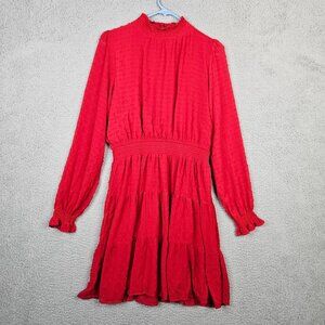 Sweet wanderer Women's Mock Neck Red Long sleeve Mini Dress